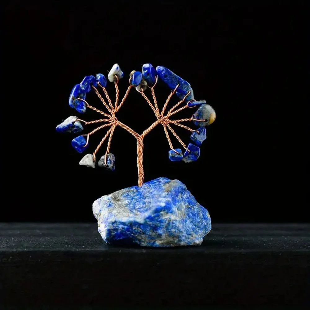 Lapis Lazuli Natural Gemstone Lucky Tree of Life Raw Stone Base Decor Mini Sized - Picture 2 of 2